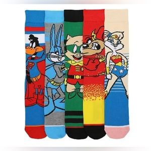 NWT!! Looney Tunes X Justice League Mashup 5-Pack Men's Casual Crew Socks
